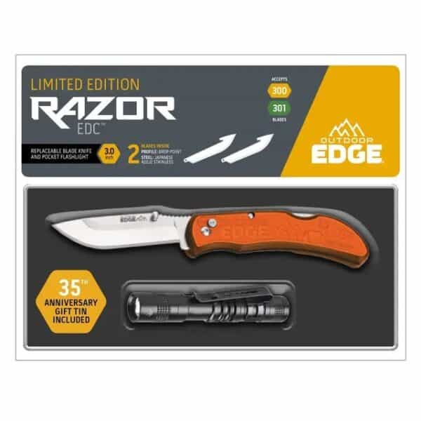 Outdoor Edge Razor Carry 3"" W/ Flashlight & Tin 2Blds