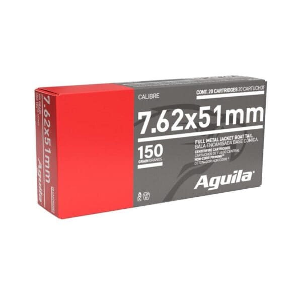 Aguila Rifle Ammunition 7.62x51mm 150 gr FMJBT 2750 fps 20/ct