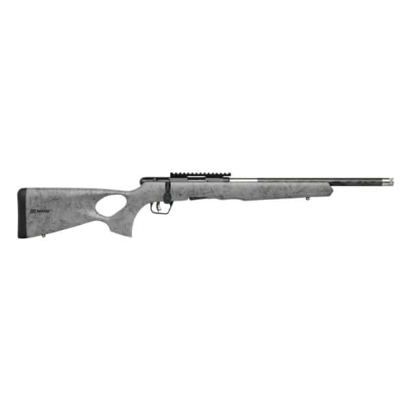 Savage B22 Magnum Timberlite Thumbhole Rifle .22 WMR 10rd Magazine 18" 1/2x28 Threaded Barrel Grey with Black Spiderweb