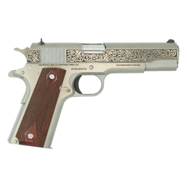 Colt Government Model "Filigree Frame and Barrel" Handgun .45 ACP 7rd Magazine 5" Barrel Stainless Frame