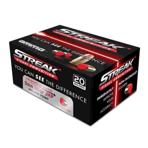 Ammo Inc Streak Handgun Ammunition 9mm Luger 115gr JHP 1124 fps 20/ct