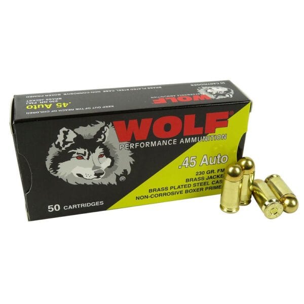 Wolf (Turkish) Performance Handgun Ammunition 45 ACP 230gr FMJ 850 fps 50/ct