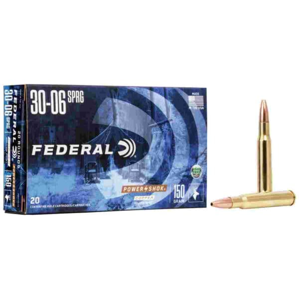 Federal Copper Power-Shok Rifle Ammunition .30-06 Sprg150 gr CHP 2910 fps 20/ct