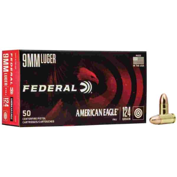 American Eagle Handgun Ammunition 9mm Luger 124 gr FMJ 1150 fps 50/ct