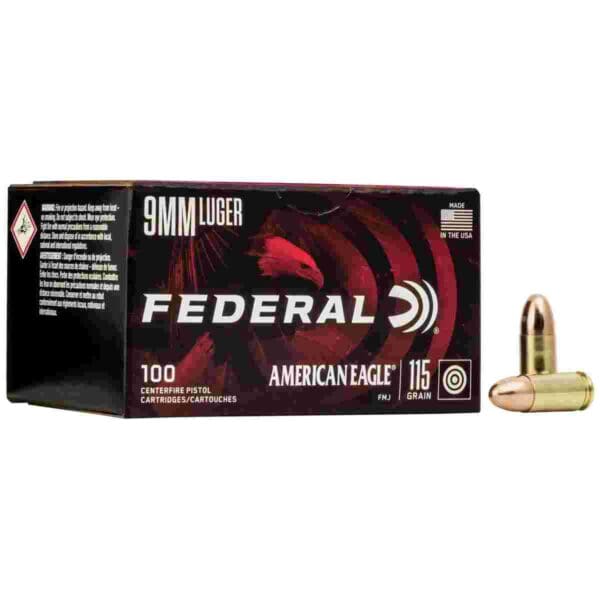 American Eagle Handgun Ammunition 9mm Luger 115 gr FMJ 1180 fps 100/ct