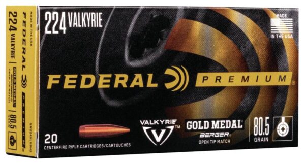 Federal Gold Medal Berger Rifle Ammunition .224 Valkyrie 80.5 gr OTM 2925 fps 20/ct