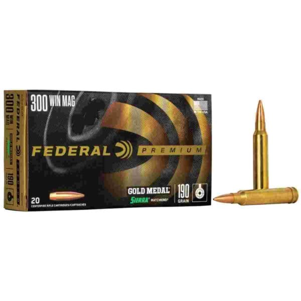 Federal Premium Gold Medal Sierra MatchKing Rifle Ammunition .300 Win Mag 190 gr BTHP 2900 fps - 20/ct