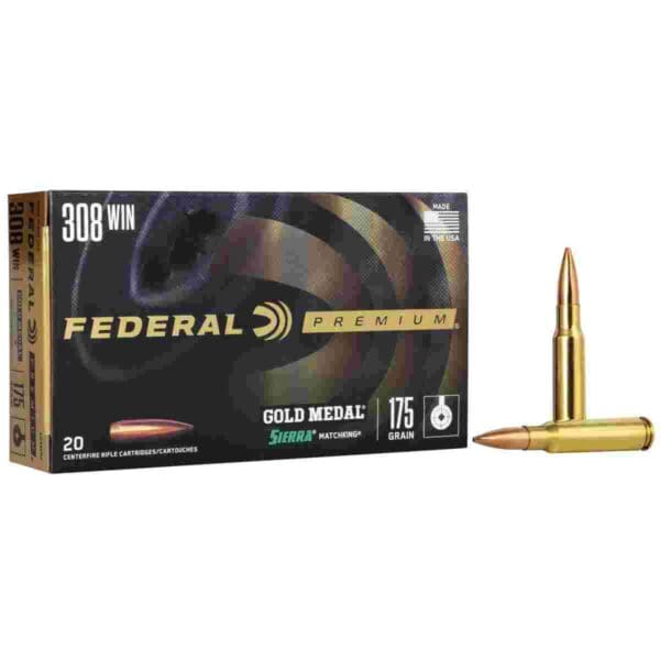 Federal Premium Gold Medal Sierra MatchKing Rifle Ammunition .308 Win 175 gr BTHP 2600 fps - 20/ct