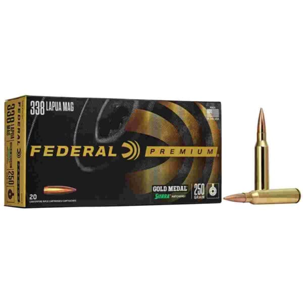 Federal Premium Gold Medal Rifle Sierra MatchKing Ammunition .338 Lapua Mag 250 gr BTHP 2950 fps - 20/ct