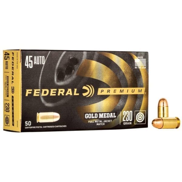 Federal Premium Gold Medal Handgun Ammunition .45 ACP 230 gr FMJ 860 fps 50/box