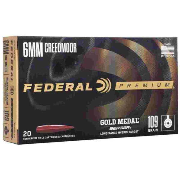 Federal Gold Medal Berger Hybrid Rifle Ammuntion 6mm Creedmoor 109gr BTHP 2975 fps 20/ct