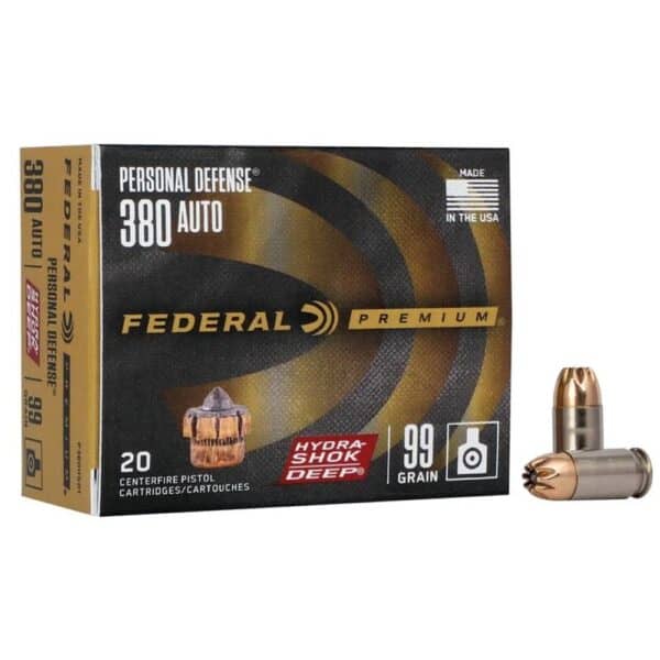 Federal Personal Defense Hydra-Shok Deep Handgun Ammuniton .380 ACP 99 gr HSD 1030 fps 20/ct