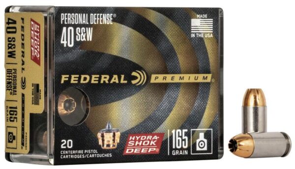 Federal Personal Defense Hydra-Shok Deep Handgun Ammuniton .40 S&W 165 gr HSD 1050 fps 20/ct