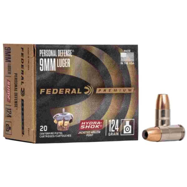 Federal Premuim Personal Defense Handgun Ammunition 9mm Luger 124 gr JHP 1120 fps 20/ct