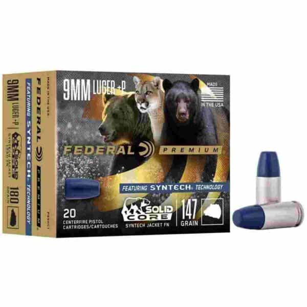 Federal Solid Core Handgun Ammunition 9mm Luger (+P) 147 gr TSJ 20/ct