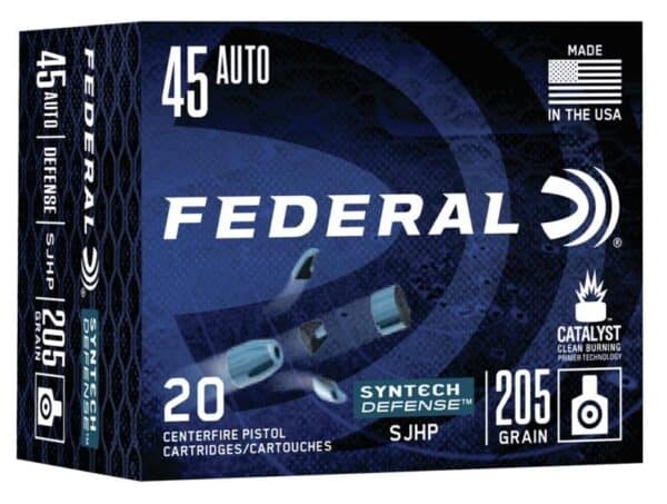 Federal Syntech Defense Handgun Ammuntion .45 ACP SJHP 830 fps 20/ct