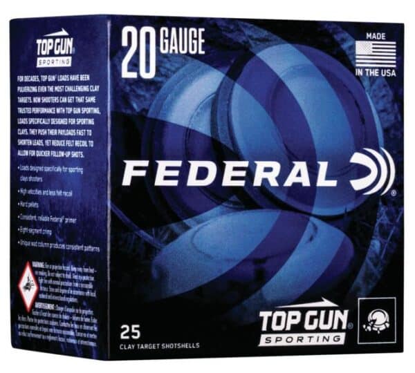 Federal Top Gun Sporting Shotshells 20ga 2-3/4" 7/8 oz 1250 fps #7.5 25/ct