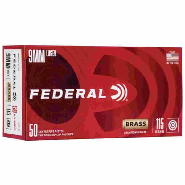 Federal Champion Training Handgun Ammunition 9mm Luger 115 gr FMJ 1125 fps 50/ct