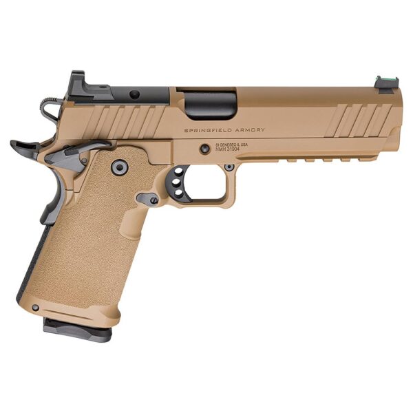 Springfield 1911 DS Prodigy AOS Handgun 9mm Luger 17/20rd Magazines 5'' Barrel Coyote Brown