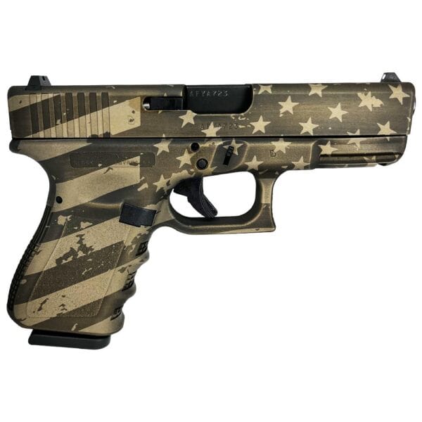 Glock 19 Gen 3 Custom "USA Flag in Distressed Burnt Bronze" Handgun 9mm Luger 15rd Magazines (2) 4.02" Barrel Austria