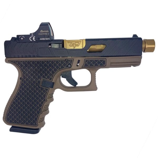 Glock 19 Gen 3 Custom "Tarpon FDE with Gold Barrel" Compact Handgun 9mm Luger 15/rd Magazines (2) 4.6" Threaded Gold Barrel Weaver Reflex Red Dot USA