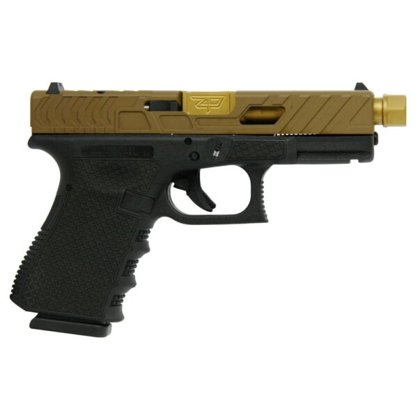 Glock 19 Gen 3 Custom "Chainmail Stippled Frame Gold Bear Cut Slide" Compact Handgun 9mm Luger 15/rd Magazines (2) 4.6" Zaffiri Precision Threaded Barrel USA