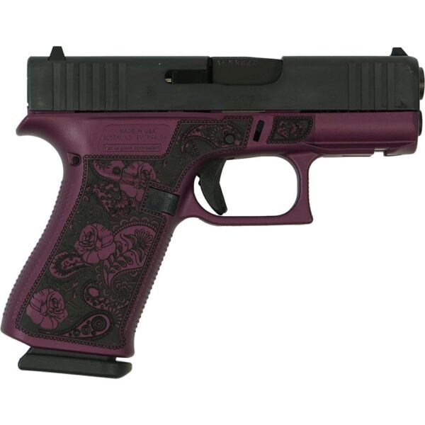 Glock 43X "Full Engraved Paisley" Black Cherry Handgun 9mm Luger 10rd Magazines(2) 3.4" Barrel Accessory Rail USA Made