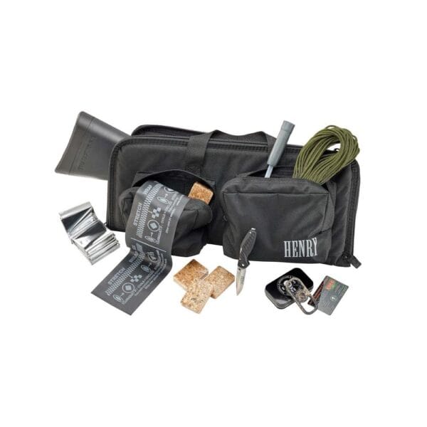 Henry Survival Rifle Survival Pack .22 LR 8rd Magazines (2) 16.125" Barrel Black with Bag Fire Steel Life Straw Folding Knife