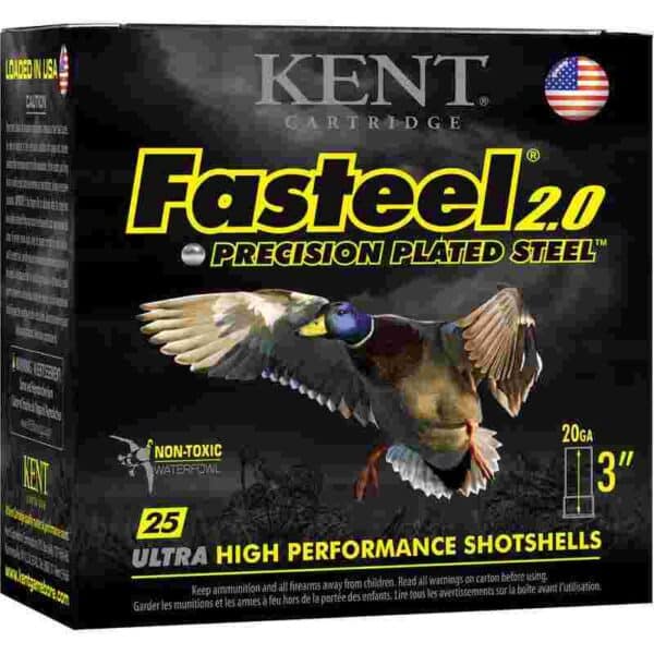 Kent Fasteel + Precision Plated Steel Waterfowl Shotshells 20ga 3" 1oz 1350 fps  #2 & #4 25/ct