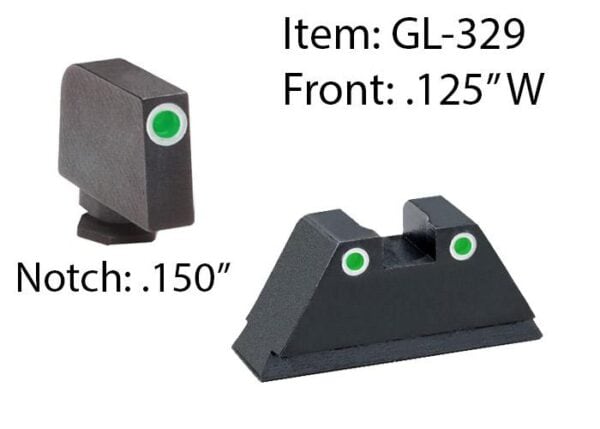 Amerigo Custom Combination Tall Suppressor Height Set - All Glock Models Except 42 43 / Front Tritium - Green / Front Outline -White / Rear Tritium -