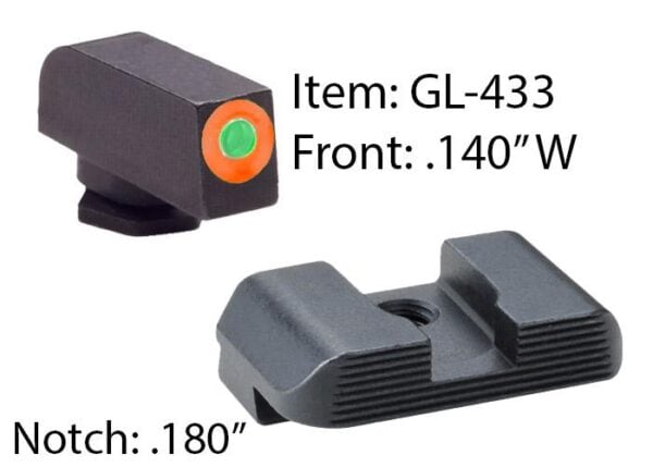 Ameriglo Hackathorn Sight Set for Glock 17-39 Front Tritium - Green / Front Outline - Orange / Rear - Black Serrated