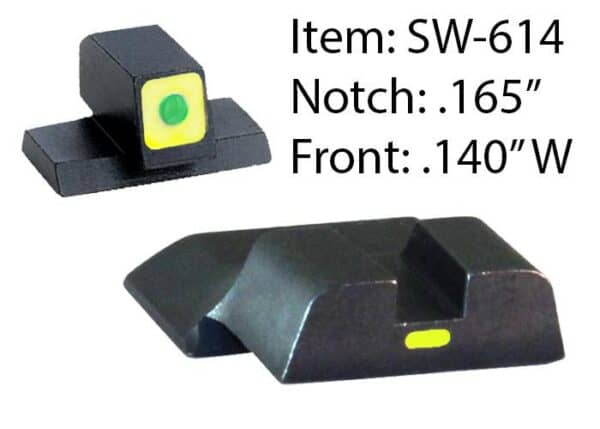 Ameriglo CAP Tritium Night Sights for S&W M&P / Front Tritium - Green / Front Outline - LumiGreen / Style - CAP / Rear Paint Bar - LumiGreen