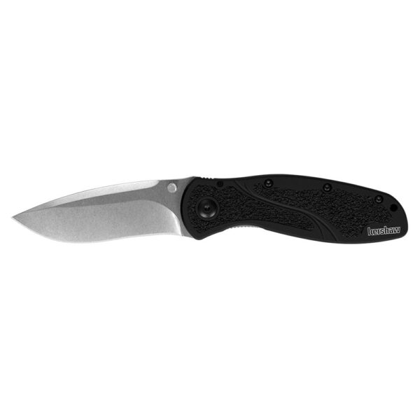 Kershaw Blur Folding Knife 3-2/5" Stonewashed Drop Point Blade Black