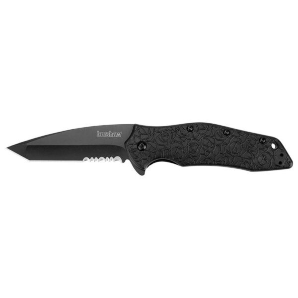 Kershaw Kuro Folding Knife 3-1/10" Partially Serrated American Tanto Blade Black