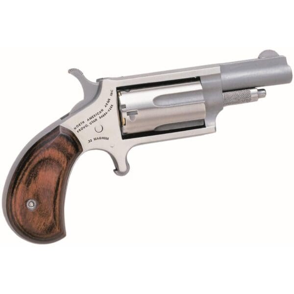 NAA 22M Mini Revolver Handgun .22 Magnum 5rd Capacity 1.625" Barrel Silver with Wood Grip