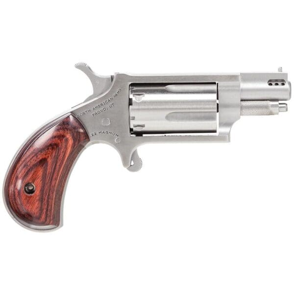 NAA 22MS Ported Handgun .22 Mag 5rd Capacity 1.125" Barrel Silver with Wood Grips