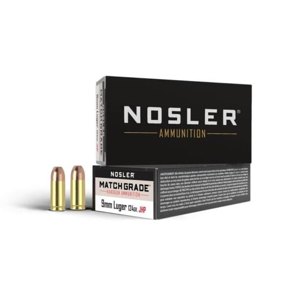 Nosler Match Grade Handgun Ammo 9mm Luger 124 gr JHP 1090 fps 50/box