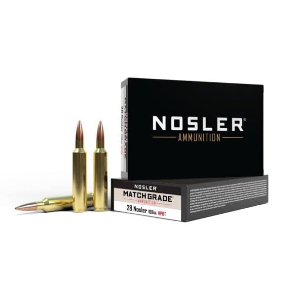 Nosler Match Grade Rifle Ammunition 28 NOS 168 gr HPBT 3075 fps 20/ct