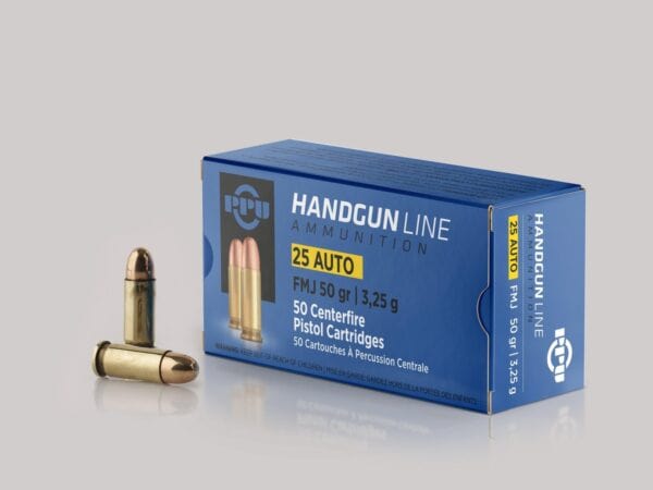 PPU Handgun Ammunition .25 ACP 50 gr FMJ 771 fps 50/ct