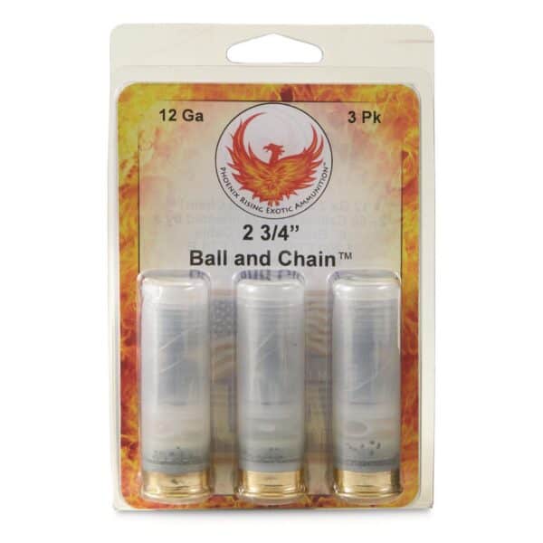 Phoenix Rising Ball & Chain Shotshells 2- 60 Cal Balls Connected with 6'' Cable 12ga 2-3/4" 1200 fps 3/ct