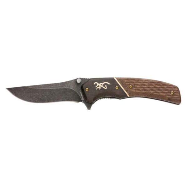 Browning Buckmark Hunter Liner Lock Knife Hardwood Scales - Large - 3-1/2" Blade Black