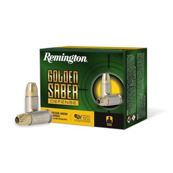 Remington Golden Saber Defense Handgun Ammunition 9mm Luger 124gr BJHP 1125 fps 20/ct