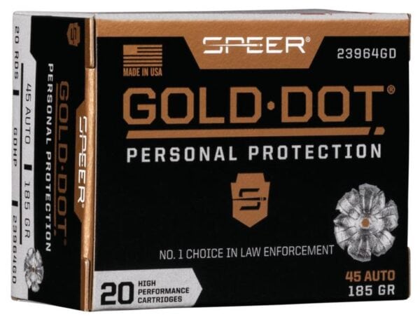 Speer Gold Dot Handgun Ammunition .45 ACP 185 gr HP 1050 fps 20/ct