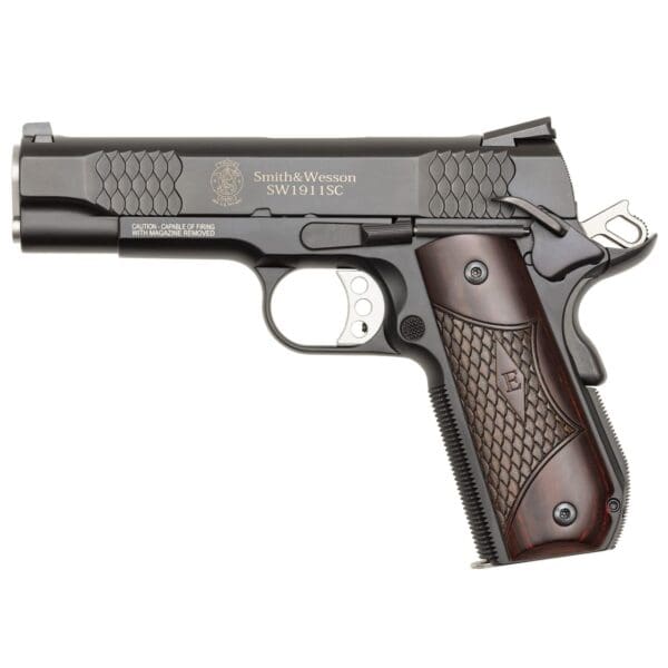 S&W M1911SC E-Series Round Butt Scandium Frame Handgun .45 Auto 8rd Magazine 4.25" Barrel Wood Grips