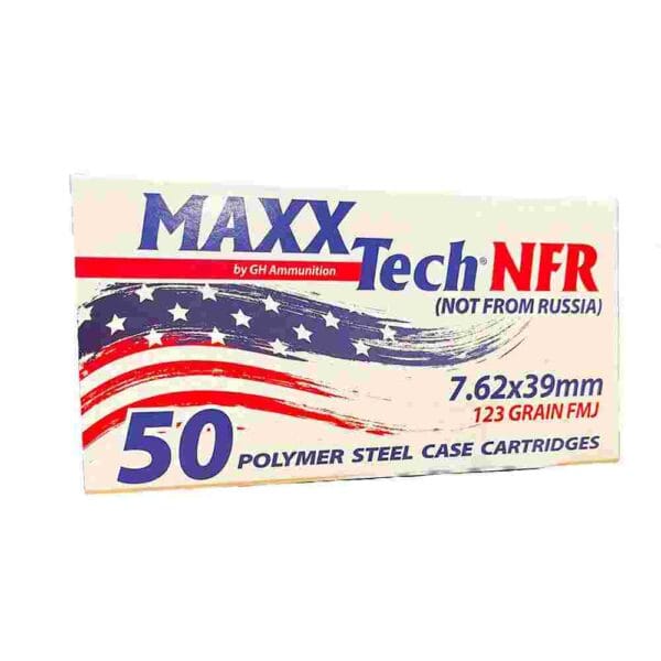 Maxxtech NFR Steel Case Rifle Ammunition 7.62x39mm 123gr FMJ Boxer Primed 2330 fps 50/ct