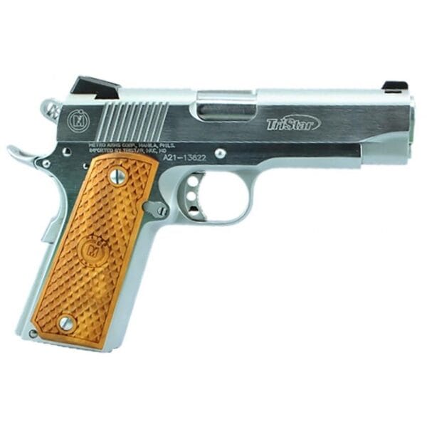 TriStar Pistol Amer Classic Commander 1911 Handgun 45 ACP 8/rd Magazine 4.25" Barrel Silver with Wood Barrel