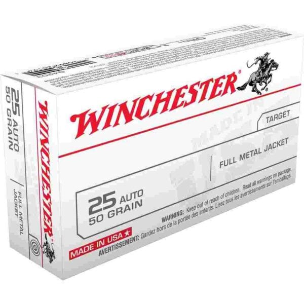 Winchester USA Handgun Ammunition .25 ACP 50 gr FMJ  50/ct