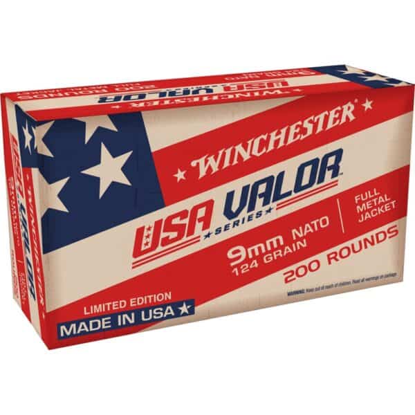 Winchester USA Valor NATO Handgun Ammunition 9mm Luger 124 gr. FMJ 1200 fps 200/ct