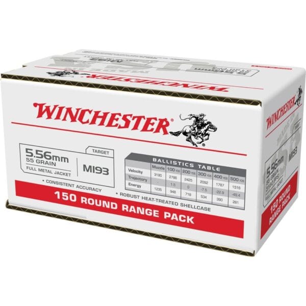 Winchester USA Lake City M193 Rifle Ammunition 5.56mm 55 gr. FMJ 3240 fps 150/ct