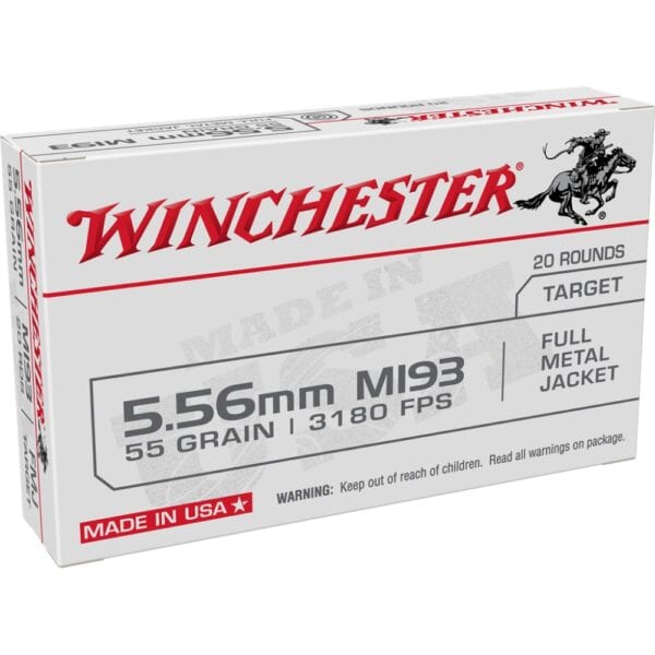 Winchester M193 Target Rifle Ammunition 5.56mm 55 gr. FMJ 3180 fps 20/ct